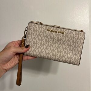 Michael Kors MK White/Brown Wristlet Wallet